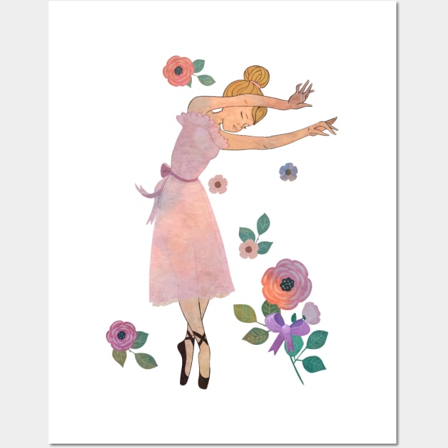 Swaying Ballet Dancer with Flowers Wall Art by TNMGRAPHICS